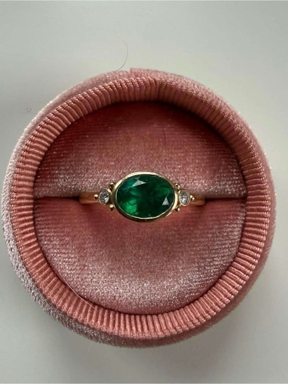 10K Yellow Gold East-West Lab Zambian Emerald Ring